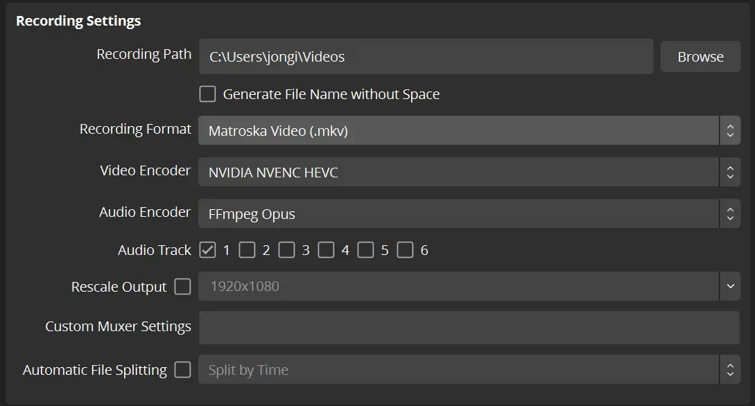 OBS recording recording settings